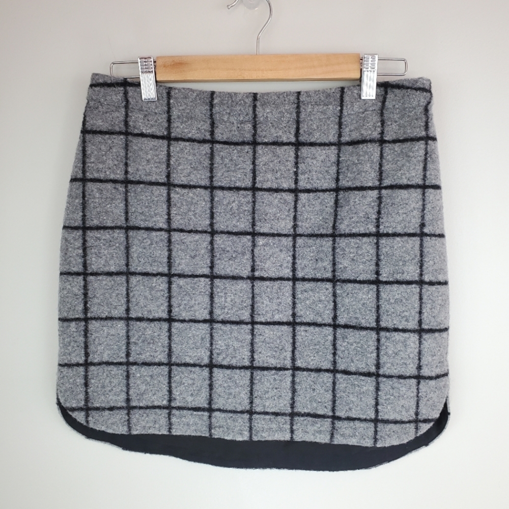NWT Madewell Size 6 Gray Black Plaid Wool Blend Back Zip Skirt
